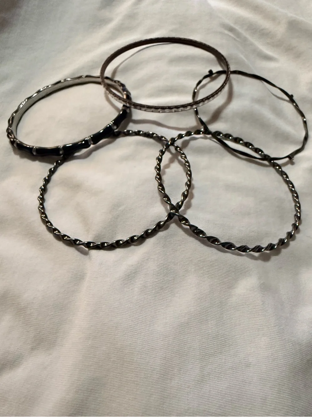 Lot of 5 Metal Bangle Bracelet Bundle, Twisted Textured, Stackable, Bamboo